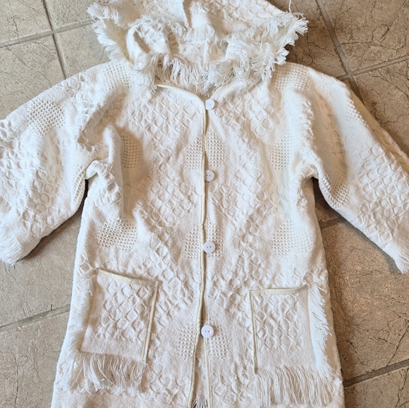 Upcycled White Blanket Coat M-L Textured Handmade Dont Throw It Out - Picture 3 of 3